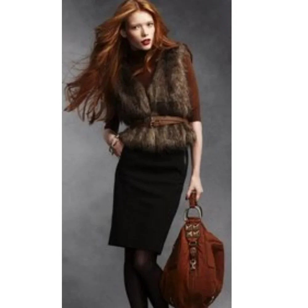 Ann Taylor Brownish Gray Faux Fur Sleeveless Cropped Vest Size Xs